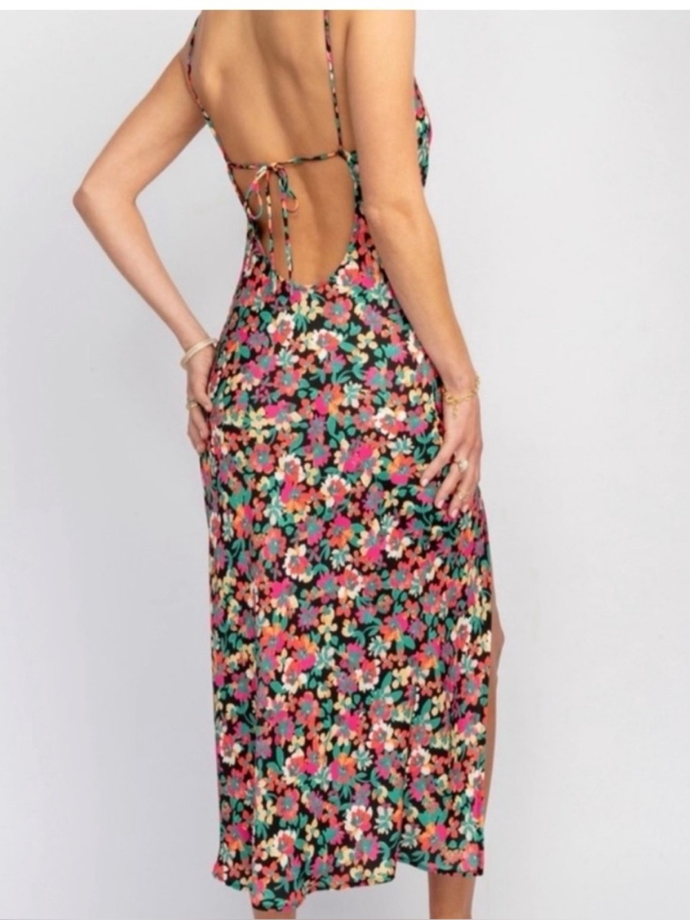 RESA Multicolor Floral Open-Back Slip Dress